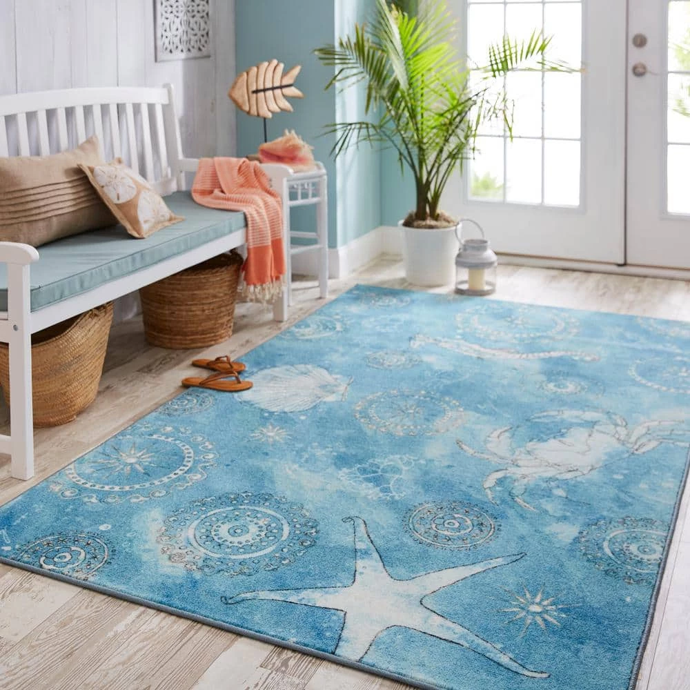 Coastal Splash Aqua 5 ft. x 8 ft. Area Rug by Mohawk Home 4 Coastal Splash Aqua 5 ft. x 8 ft. Area Rug by Mohawk Home - Image 2