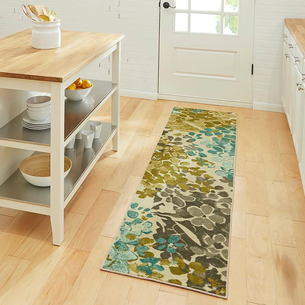 Radiance Aqua 1 ft. 8 in. x 6 ft. Machine Washable Floral Runner Rug by Mohawk Home 4 Radiance Aqua 1 ft. 8 in. x 6 ft. Machine Washable Floral Runner Rug by Mohawk Home - Image 2
