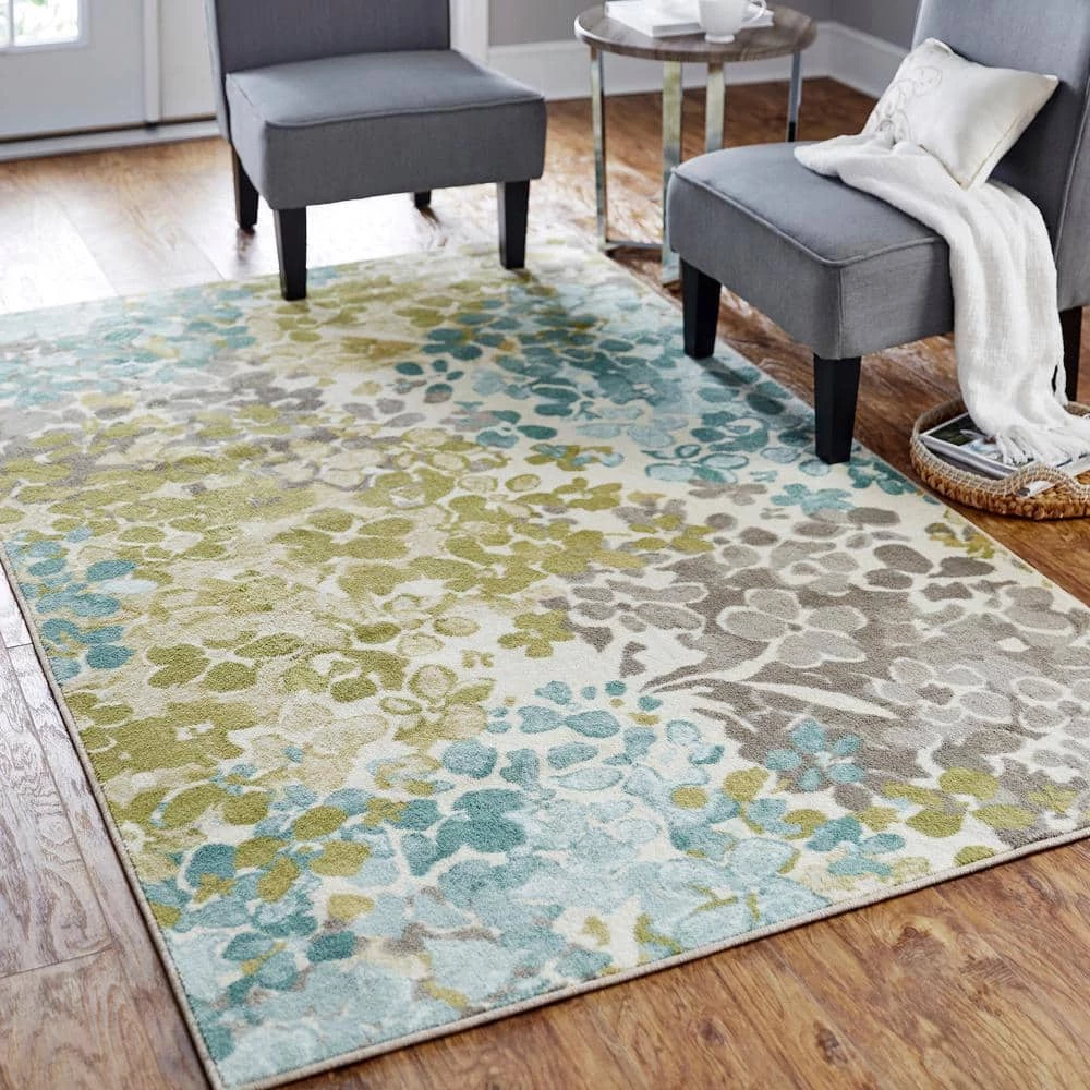 Radiance Aqua 4 ft. x 5 ft. Machine Washable Floral Area Rug by Mohawk Home 4 Radiance Aqua 4 ft. x 5 ft. Machine Washable Floral Area Rug by Mohawk Home - Image 2