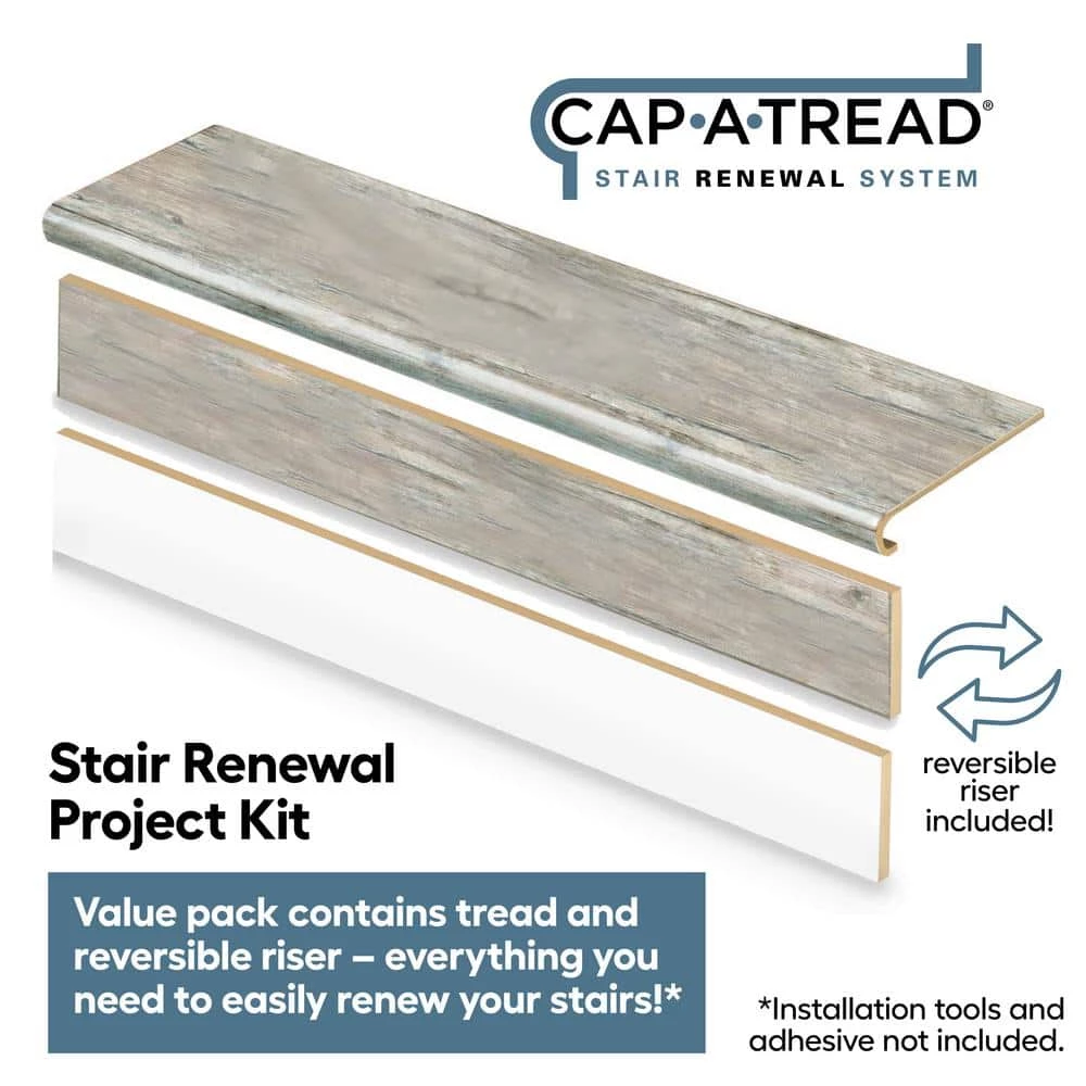 Athabasca Glacier/Pelican Gray 1-11/16 in. T x 12-1/8 in. W x 47 in. L Stair Tread and Reversible Riser Kit by Cap A Tread 5 Athabasca Glacier/Pelican Gray 1-11/16 in. T x 12-1/8 in. W x 47 in. L Stair Tread and Reversible Riser Kit by Cap A Tread - Image 3