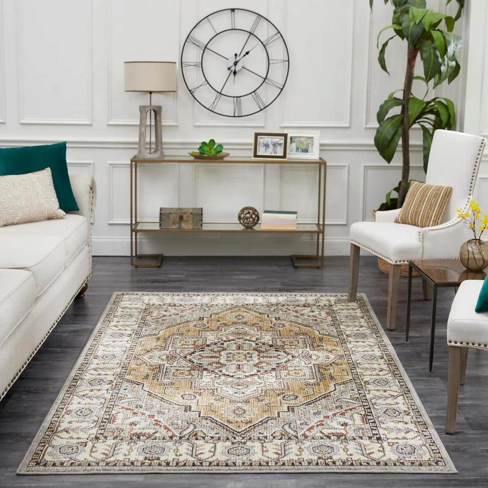 Rene Beige 5 ft. x 7 ft. Oriental Area Rug by Mohawk Home 4 Rene Beige 5 ft. x 7 ft. Oriental Area Rug by Mohawk Home - Image 2