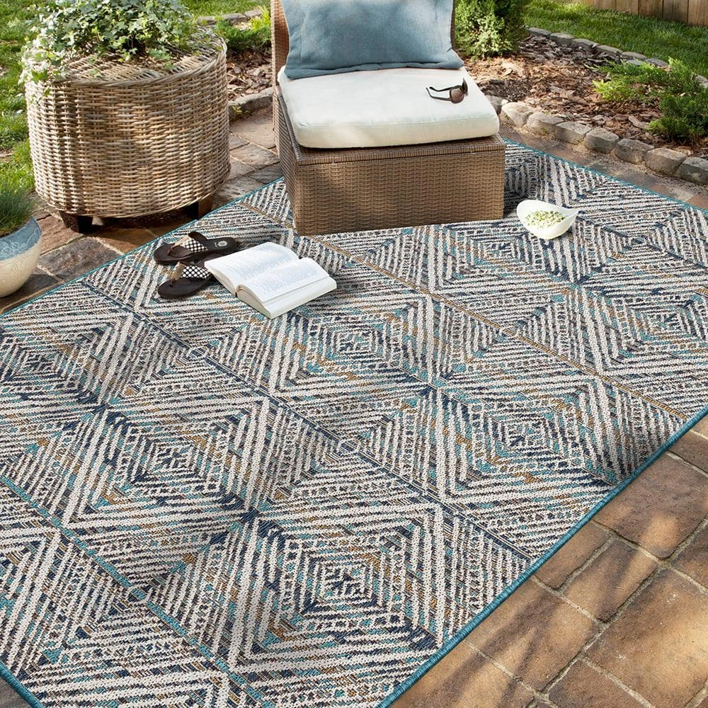 Tahoe Quilt Blue 8 ft. x 10 ft. Geometric Indoor/Outdoor Area Rug by Mohawk Home 4 Tahoe Quilt Blue 8 ft. x 10 ft. Geometric Indoor/Outdoor Area Rug by Mohawk Home - Image 2