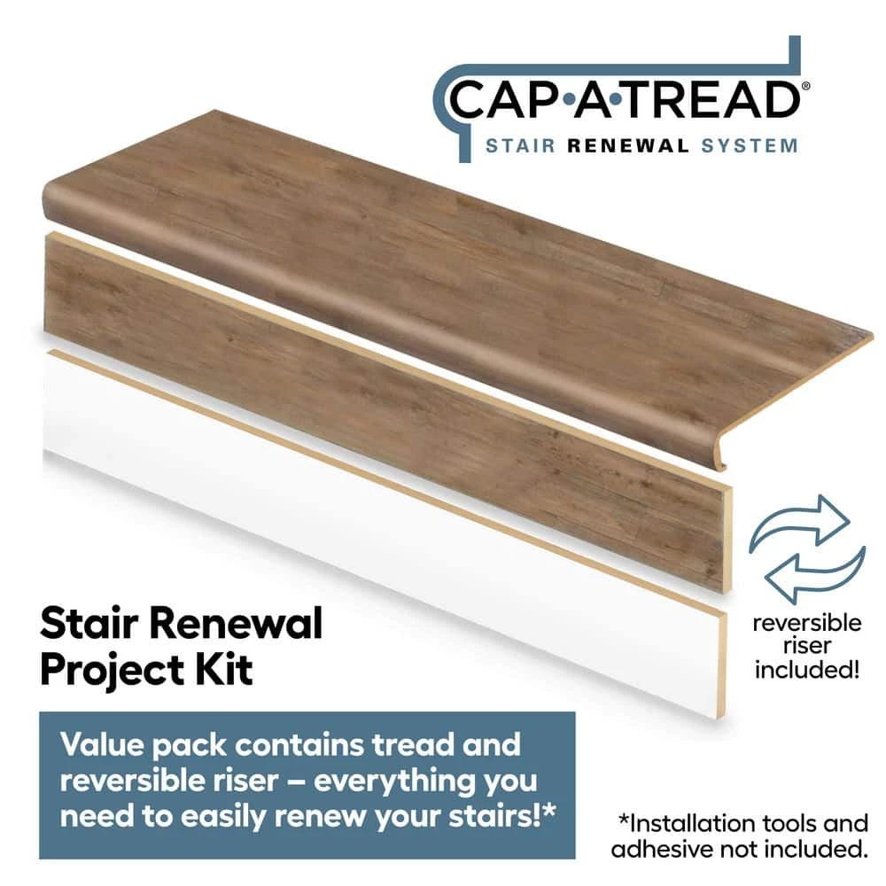 Calusa Stair Tread and Reversible Riser Kit 47 in. L x 12-1/8 in. W x 2-3/16 in. T by Cap A Tread 4 Calusa Stair Tread and Reversible Riser Kit 47 in. L x 12-1/8 in. W x 2-3/16 in. T by Cap A Tread - Image 2