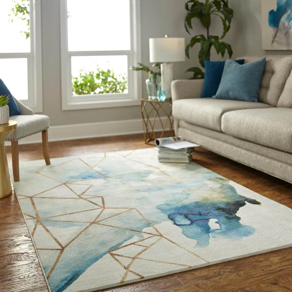 Cognition Water Cream 10 ft. x 14 ft. Abstract Area Rug by Mohawk Home 4 Cognition Water Cream 10 ft. x 14 ft. Abstract Area Rug by Mohawk Home - Image 2