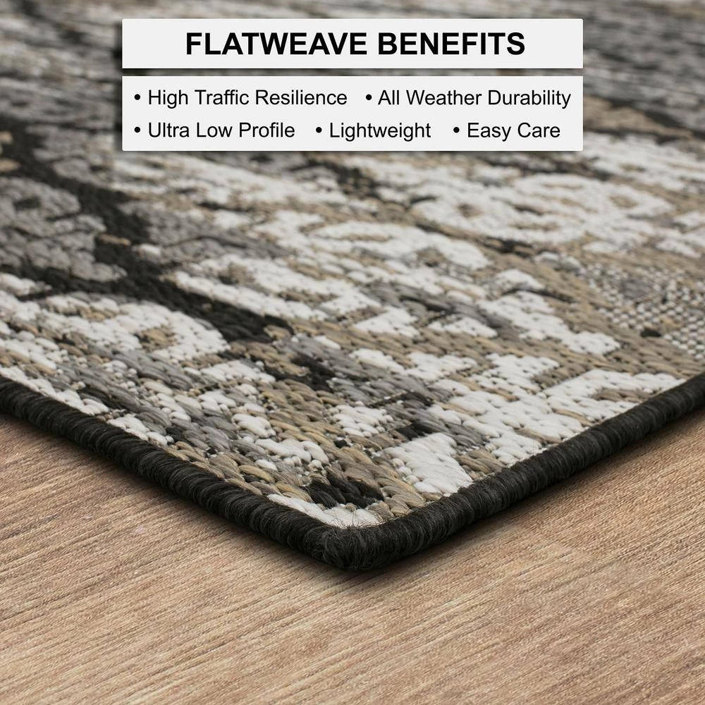 Marbella Dark Grey 5 ft. 3 in. x 7 ft. 6 in. Ikat Indoor/Outdoor Area Rug by Mohawk Home 7 Marbella Dark Grey 5 ft. 3 in. x 7 ft. 6 in. Ikat Indoor/Outdoor Area Rug by Mohawk Home - Image 5