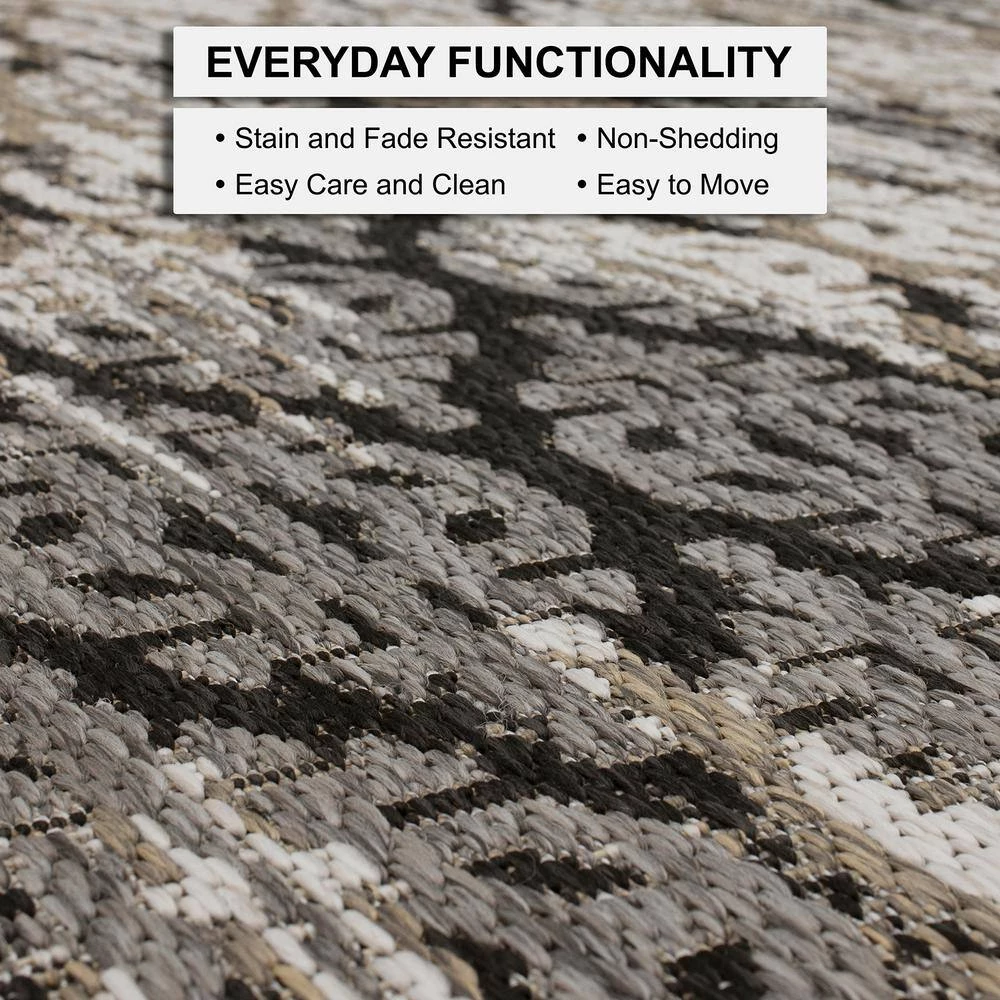 Marbella Dark Grey 5 ft. 3 in. x 7 ft. 6 in. Ikat Indoor/Outdoor Area Rug by Mohawk Home 8 Marbella Dark Grey 5 ft. 3 in. x 7 ft. 6 in. Ikat Indoor/Outdoor Area Rug by Mohawk Home - Image 6