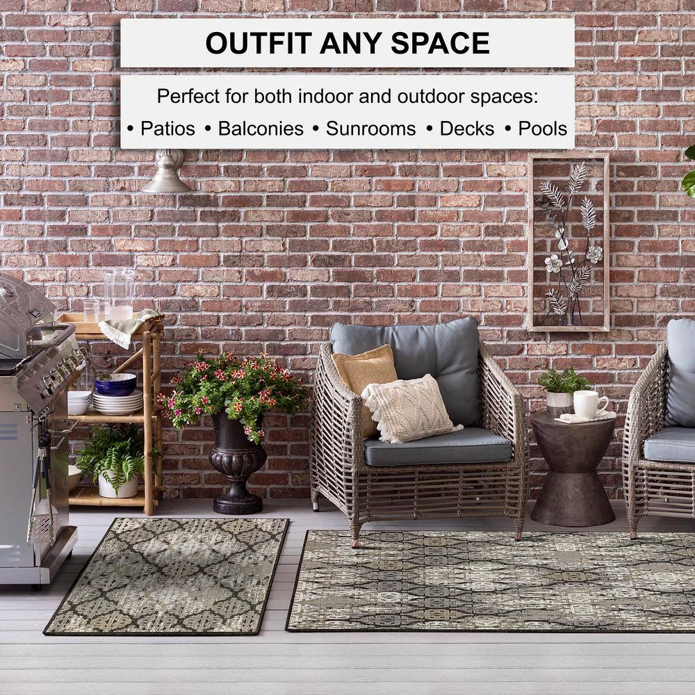 Marbella Dark Grey 5 ft. 3 in. x 7 ft. 6 in. Ikat Indoor/Outdoor Area Rug by Mohawk Home 6 Marbella Dark Grey 5 ft. 3 in. x 7 ft. 6 in. Ikat Indoor/Outdoor Area Rug by Mohawk Home - Image 4