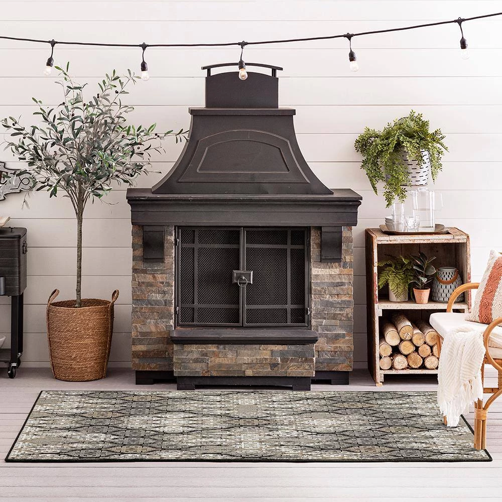 Marbella Dark Grey 5 ft. 3 in. x 7 ft. 6 in. Ikat Indoor/Outdoor Area Rug by Mohawk Home 4 Marbella Dark Grey 5 ft. 3 in. x 7 ft. 6 in. Ikat Indoor/Outdoor Area Rug by Mohawk Home - Image 2