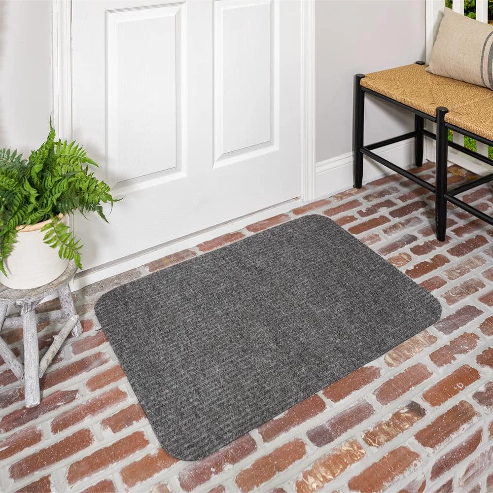 Striped Utility Mat Grey Indoor/Outdoor 24 in. x 72 in. Utility Door Mat by Mohawk Home 4 Striped Utility Mat Grey Indoor/Outdoor 24 in. x 72 in. Utility Door Mat by Mohawk Home - Image 2