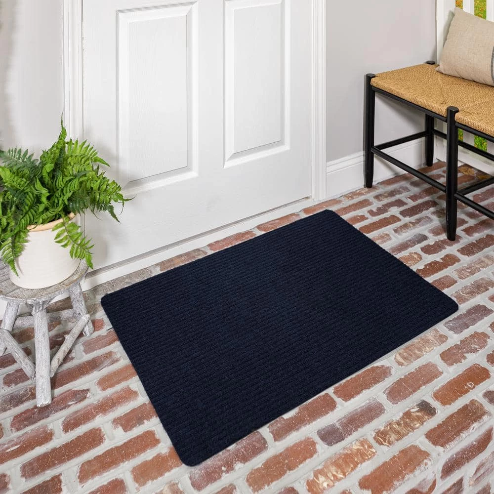 Striped Utility Mat Indigo Indoor/Outdoor 24 in. x 72 in. Utility Door Mat by Mohawk Home 4 Striped Utility Mat Indigo Indoor/Outdoor 24 in. x 72 in. Utility Door Mat by Mohawk Home - Image 2
