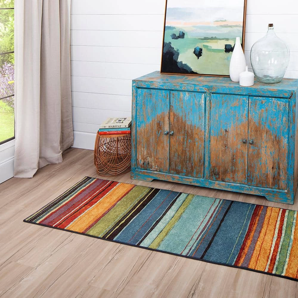 Rainbow Multi 2 ft. x 8 ft. Machine Washable Striped Runner Rug by Mohawk Home 4 Rainbow Multi 2 ft. x 8 ft. Machine Washable Striped Runner Rug by Mohawk Home - Image 2