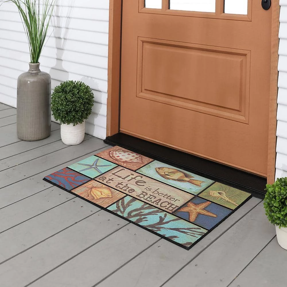 Patchwork Sand and Surf 18 in. x 30 in. Recycled Rubber Door Mat by Mohawk Home 4 Patchwork Sand and Surf 18 in. x 30 in. Recycled Rubber Door Mat by Mohawk Home - Image 2
