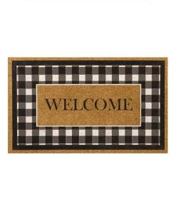Fall Welcome Check Natural 18 in. x 30 in. Faux Coir Doormat by Mohawk Home