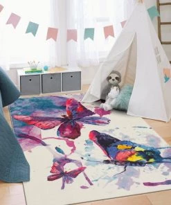 Watercolor Butterflies Purple 5 ft. x 8 ft. Abstract Area Rug by Mohawk Home -Mohawk Home Sales purple mohawk home kids rugs 049711 31 1000