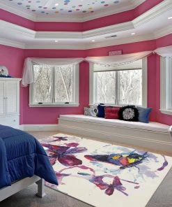 Watercolor Butterflies Purple 5 ft. x 8 ft. Abstract Area Rug by Mohawk Home -Mohawk Home Sales purple mohawk home kids rugs 049711 e1 1000