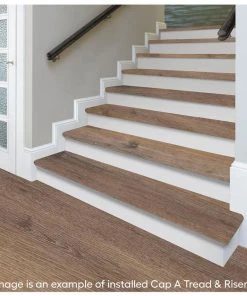 Seed Lake Hickory Vinyl Overlay Stair Tread and Reversible Riser Kit 47 in. L x 12-1/8 in. W x 2-3/16 in. T by Cap A Tread -Mohawk Home Sales seed lake hickory cap a tread vinyl stair treads 01ca72019 4f 1000