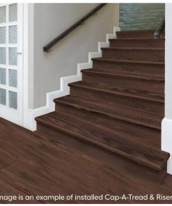 Shadow Hickory Stair Tread and Reversible Riser Kit 47 in. L x 12-1/8 in. W x 1-11/16 in. T to Cover Stairs 1 in. Thick by Cap A Tread -Mohawk Home Sales shadow hickory cap a tread vinyl stair treads 01c073814 31 1000