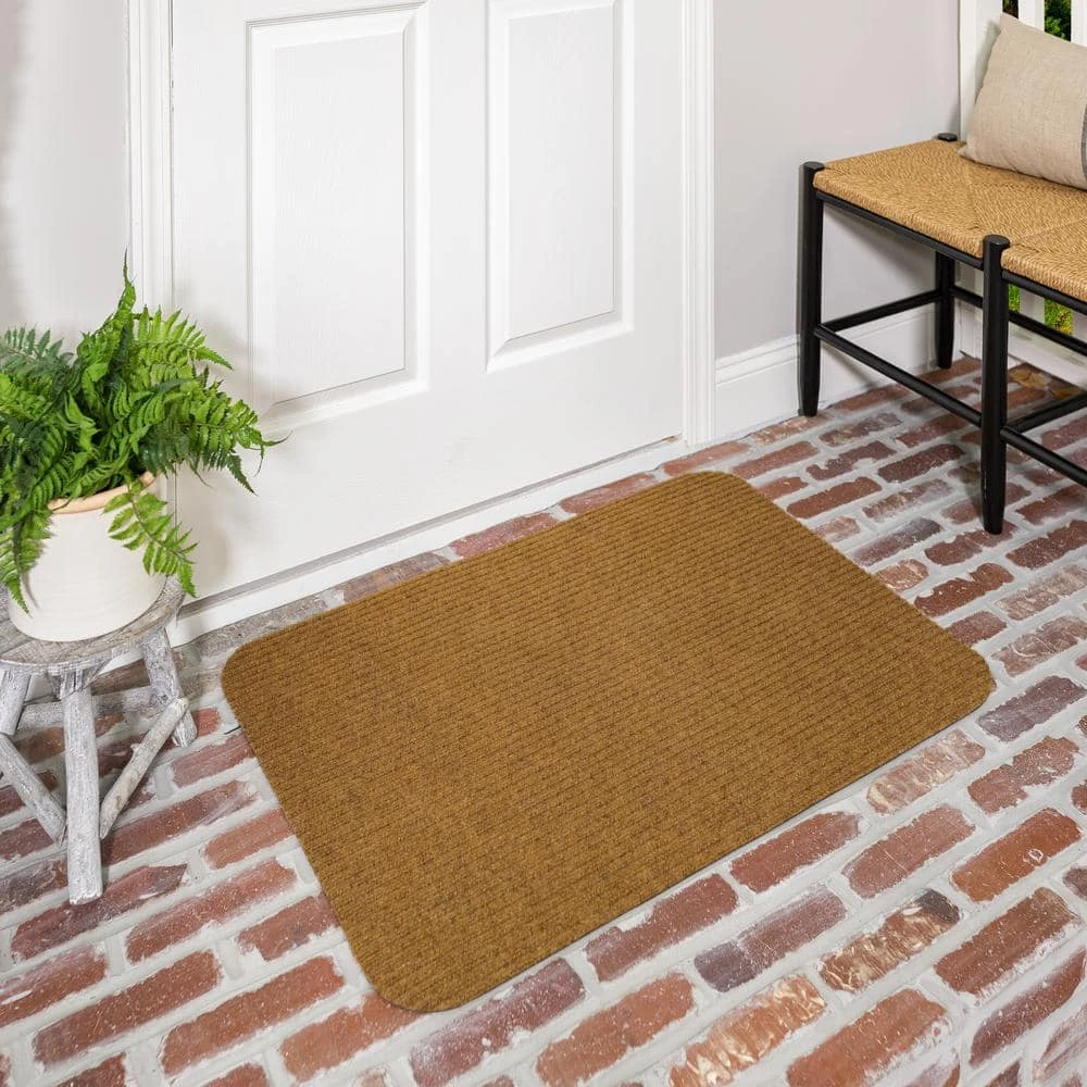 Striped Utility Mat Tan Indoor/Outdoor 24 in. x 72 in. Utility Door Mat by Mohawk Home 4 Striped Utility Mat Tan Indoor/Outdoor 24 in. x 72 in. Utility Door Mat by Mohawk Home - Image 2