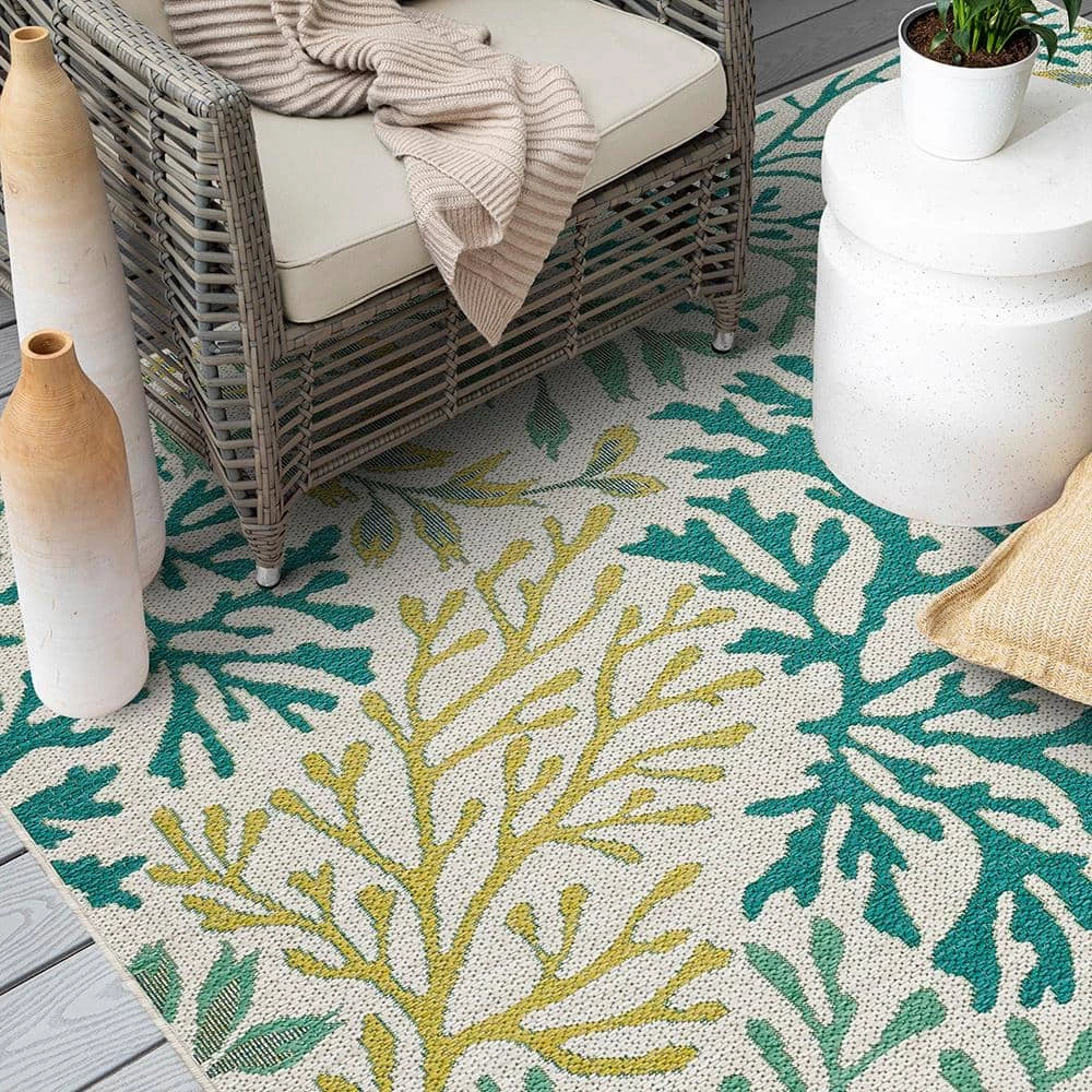 Lagoon Teal 10 ft. x 13 ft. Indoor/Outdoor Area Rug by Mohawk Home 5 Lagoon Teal 10 ft. x 13 ft. Indoor/Outdoor Area Rug by Mohawk Home - Image 3