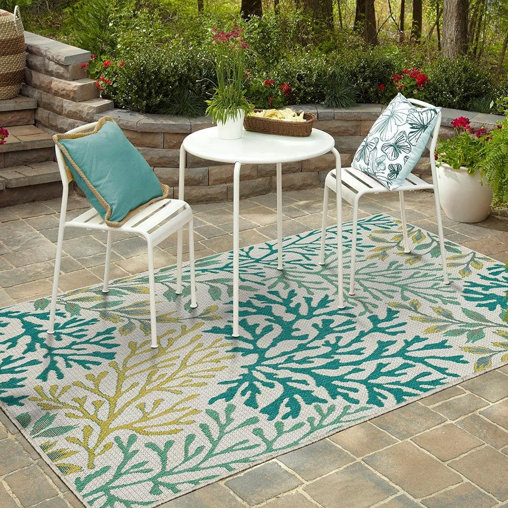 Lagoon Teal 10 ft. x 13 ft. Indoor/Outdoor Area Rug by Mohawk Home 4 Lagoon Teal 10 ft. x 13 ft. Indoor/Outdoor Area Rug by Mohawk Home - Image 2