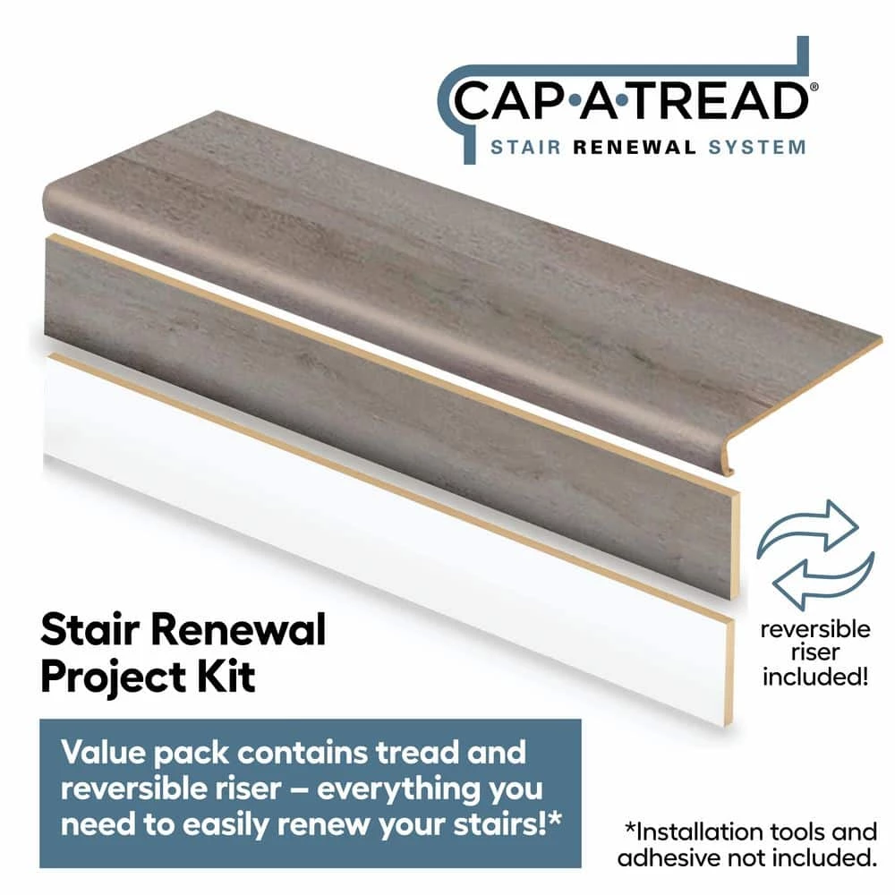 Turin Gris Stair Tread and Reversible Riser Kit 47 in. L x 12-1/8 in. W x 2-3/16 in. T by Cap A Tread 4 Turin Gris Stair Tread and Reversible Riser Kit 47 in. L x 12-1/8 in. W x 2-3/16 in. T by Cap A Tread - Image 2