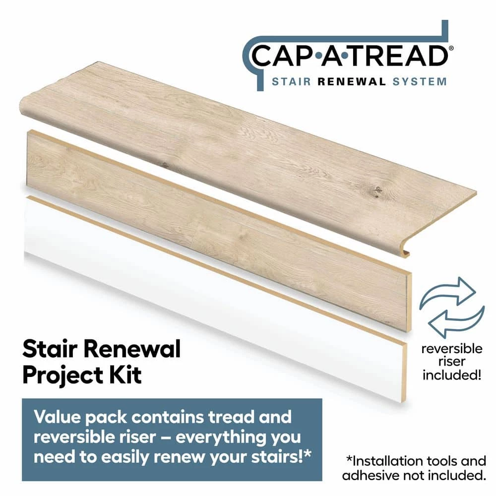Vale View Oak Stair Tread & Reversible Riser Kit 47 in. L x 12-1/8 in. W x 1-11/16 in. T to Cover Stairs 1 in. by Cap A Tread 4 Vale View Oak Stair Tread & Reversible Riser Kit 47 in. L x 12-1/8 in. W x 1-11/16 in. T to Cover Stairs 1 in. by Cap A Tread - Image 2