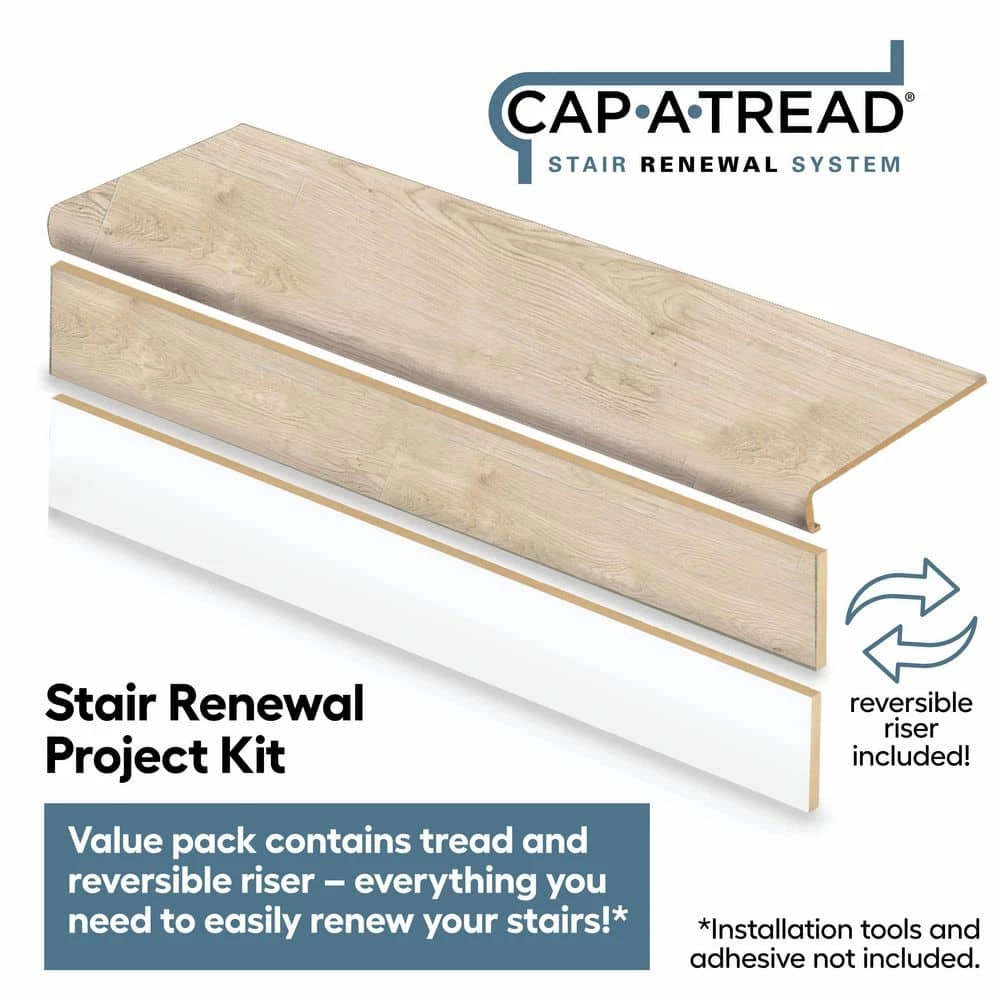 Vale View Oak Stair Tread & Reversible Riser Kit 47 in. L x 12-1/8 in. W x 2-3/16 in. T for Stairs 1-1/8" to 1-3/4" T by Cap A Tread 4 Vale View Oak Stair Tread & Reversible Riser Kit 47 in. L x 12-1/8 in. W x 2-3/16 in. T for Stairs 1-1/8" to 1-3/4" T by Cap A Tread - Image 2