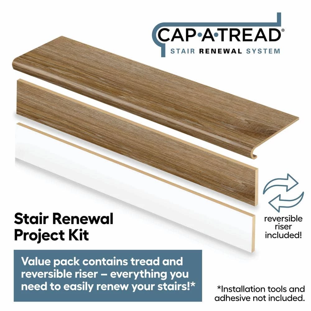 Woodacres Oak/Deerbrook Trail Stair Tread & Reversible Riser Kit 47 in. L x 12-1/8 in. W x 1-11/16 in. T for 1 in. Thick by Cap A Tread 4 Woodacres Oak/Deerbrook Trail Stair Tread & Reversible Riser Kit 47 in. L x 12-1/8 in. W x 1-11/16 in. T for 1 in. Thick by Cap A Tread - Image 2